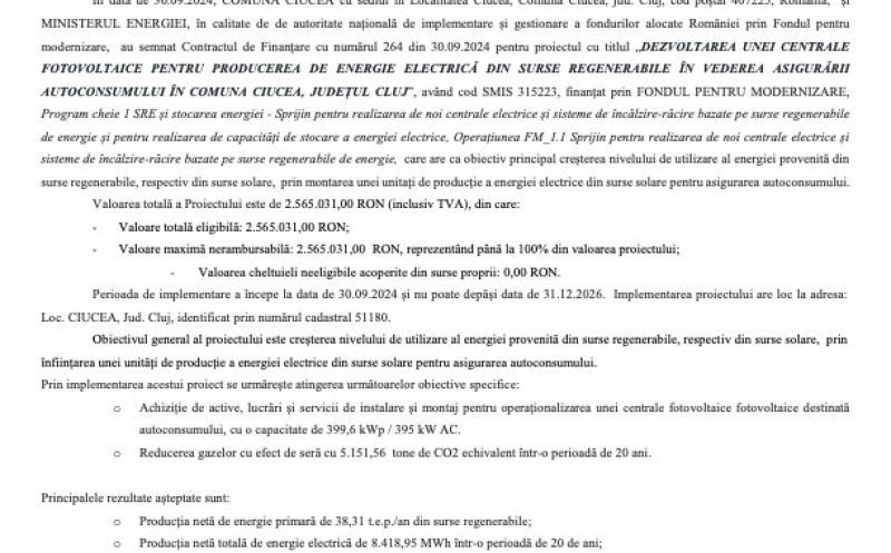 ANUNT DEMARARE PROIECT