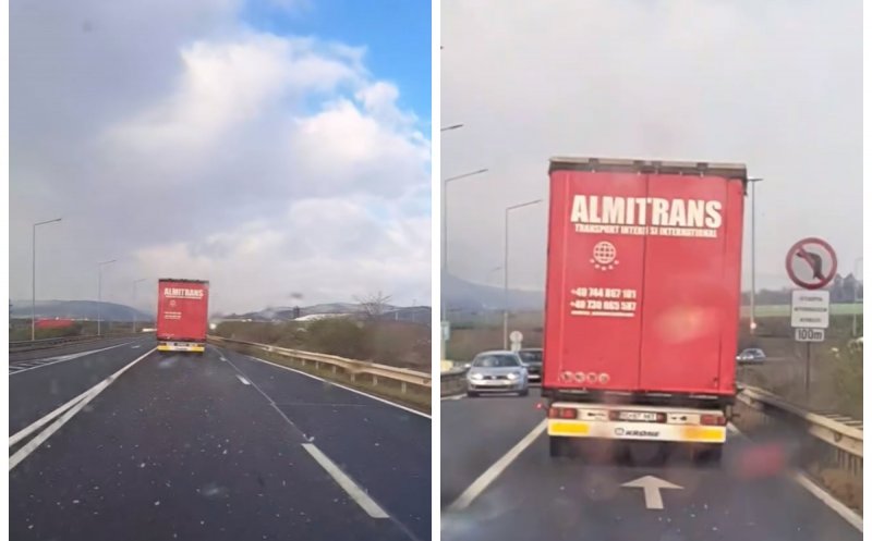 Pericol pe un drum din Cluj: Bucăți de gheață căzute de pe un camion au fost la un pas să rănească oameni într-o stație de autobuz