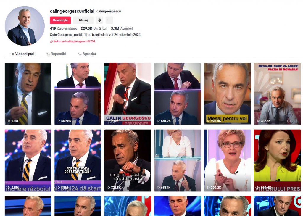 Cum a strâns Călin Georgescu voturi pe TikTok. Zeci de milioane de vizualizări cu mesaje pentru oprirea sprijinului României pentru Ucraina