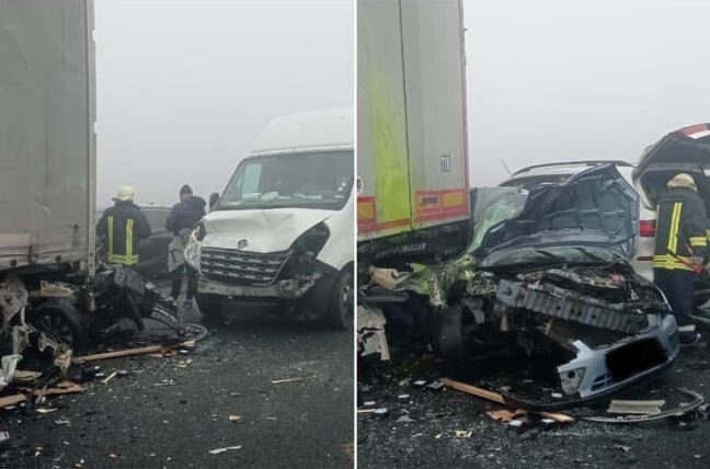 Accident cu 7 mașini pe autostrada A1. Ambulanțe, descarcerarea și pompierii, la fața locului