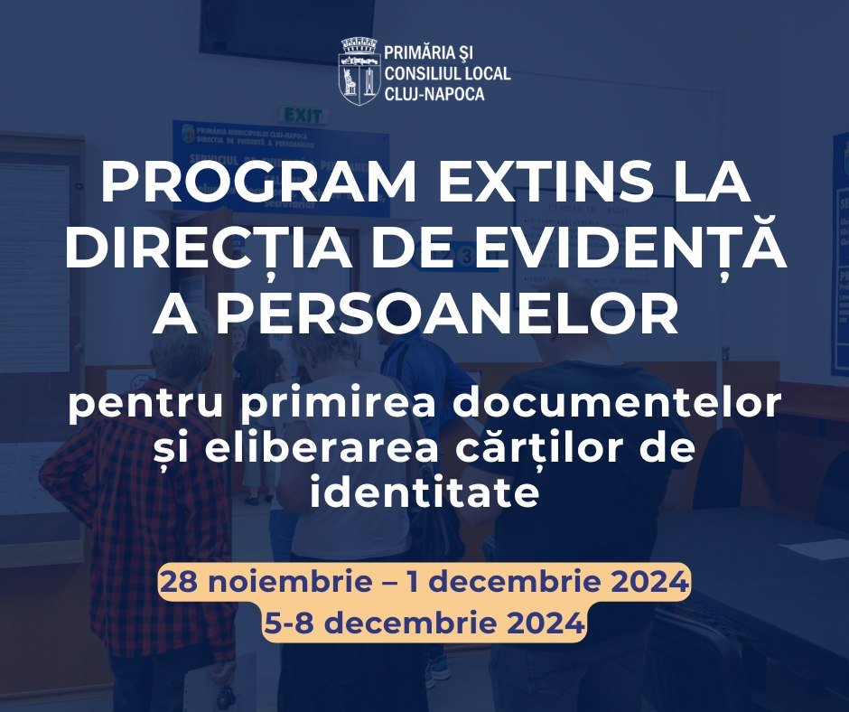 Program extins la Direcția de evidență a persoanelor pentru primirea documentelor și eliberarea cărților de identitate