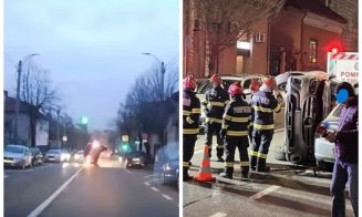 Momentul în care o șoferiță beată a avariat patru mașini și s-a răsturnat în Cluj, surprins de o cameră de bord