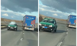 Șoferi în pericol pe centura Apahida-Vâlcele: Bucăți mari de gheață cad de pe un tir și sparg parprizele mașinilor