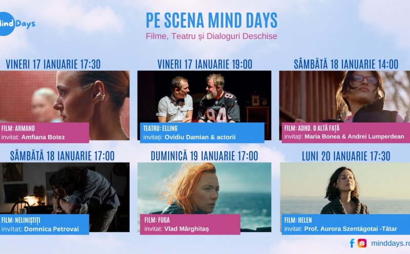Filme, teatru și ateliere cu specialiști în psihologie la prima ediție Mind Days