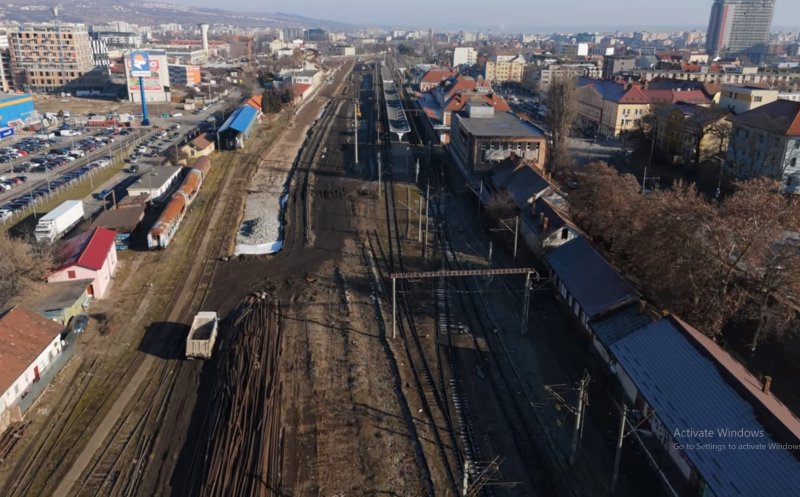 Filmare aeriană a șantierului de la gara Cluj-Napoca. Lucrările avansează