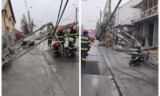 Macara căzută peste firele de curent, în Cluj-Napoca. O mașină a fost avariată