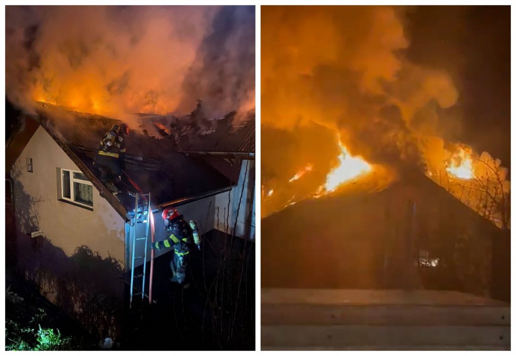 Incendiu devastator în Dezmir: Acoperișul unei case a luat foc. Femeie, transportată la spital