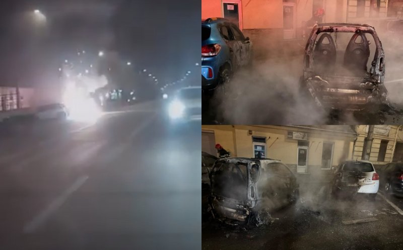 Momentul exploziei pe Calea Dorobanților din Cluj, surprins de o cameră de bord. Trei mașini au luat foc