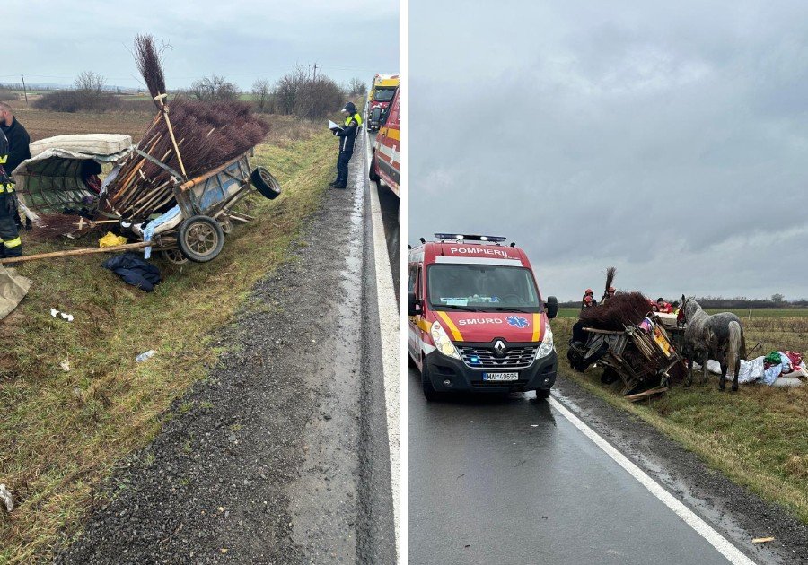 Căruță spulberată de un TIR condus de un tânăr din Cluj. Un bărbat a murit, iar o femeie a fost grav rănită