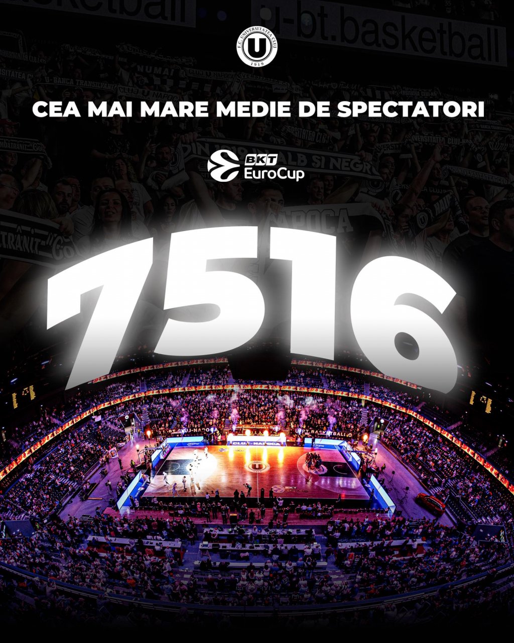 Fanii au fost din nou alături de U-BT în EuroCup. Clubul a înregistrat cea mai mare medie de spectatori