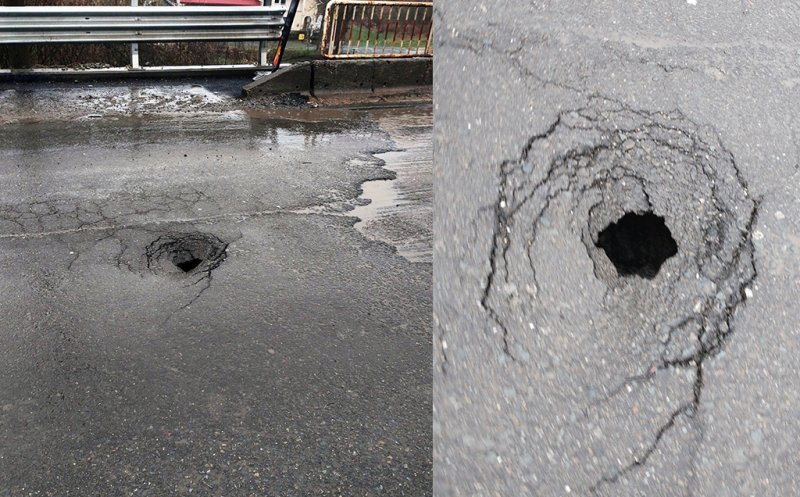 GAURĂ într-un pod din Dej / Pericol pentru circulaţia rutieră