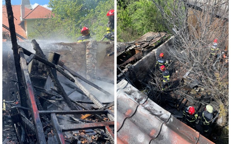 Cum s-a produs incendiul de pe strada Munteniei din Cluj: Un foișor, o casă și două anexe au fost afectate. 14 pompieri au intervenit