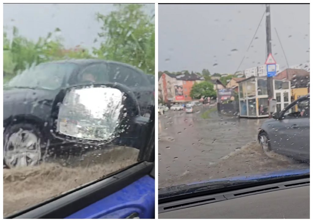 O stradă din Cluj-Napoca s-a transformat într-un "lac" după ploaia torențială