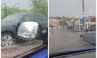 O stradă din Cluj-Napoca s-a transformat într-un "lac" după ploaia torențială