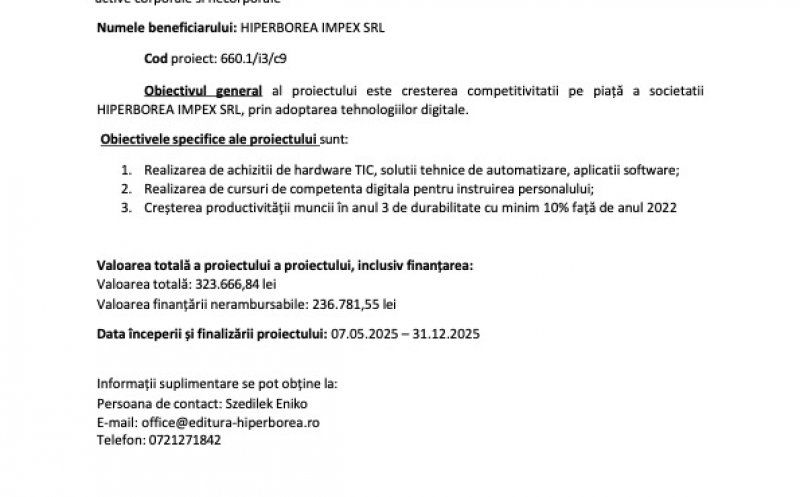 Comunicat de presa - începere de proiect