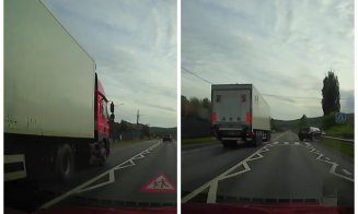 Pericol pe o șosea din Cluj! Un șofer de tir a ignorat orice regulă de circulație. "Acum o săptămână, o familie a fost distrusă aici"