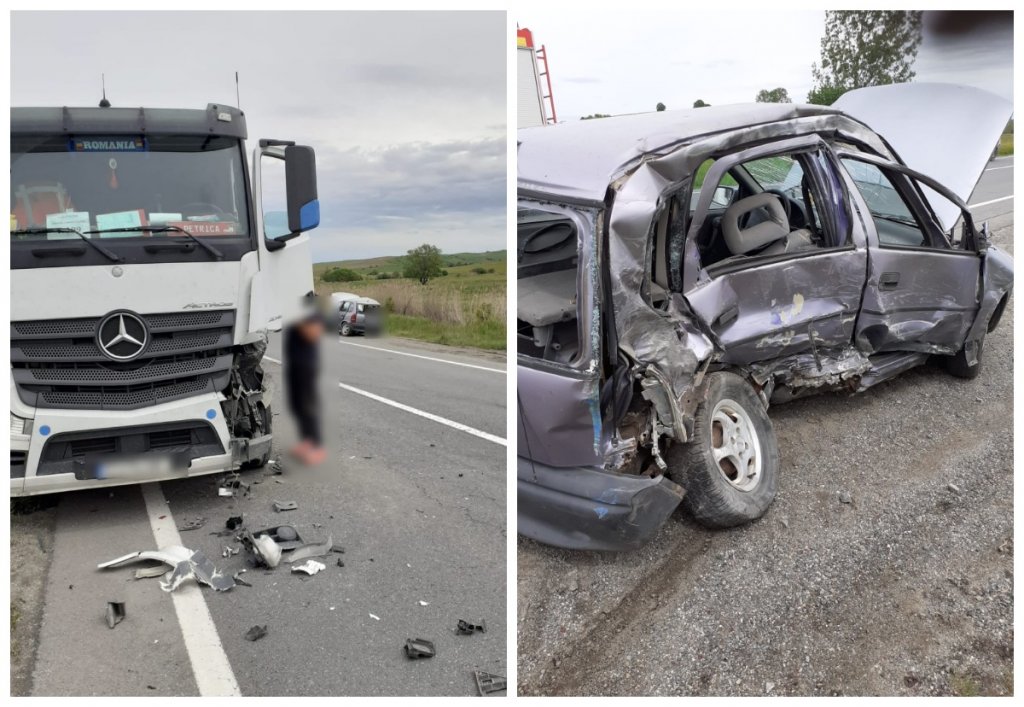 Accident grav între o basculantă și un autoturism, în Cluj. O persoană a ajuns la spital