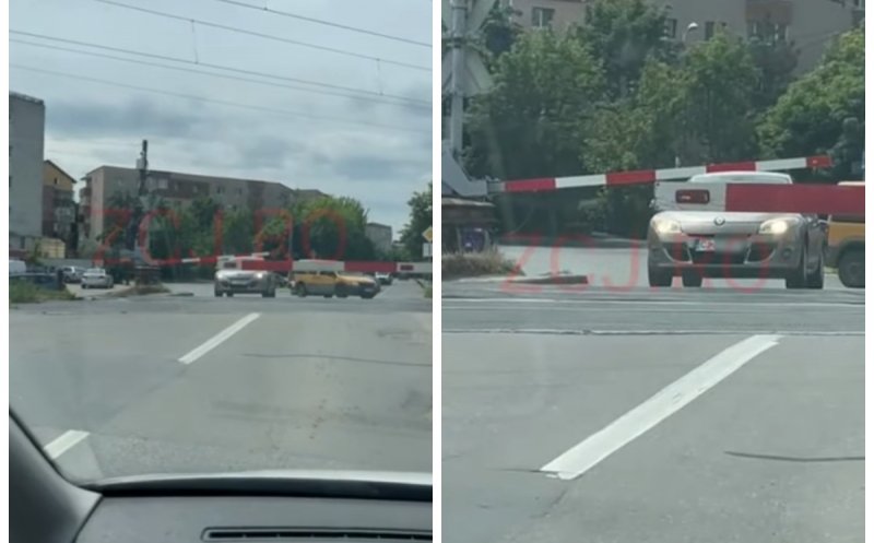 Pericol la o trecere de cale ferată din Cluj: Bariera a coborât peste o mașină