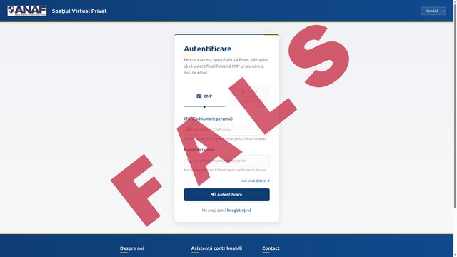 Un site fals imită identitatea ANAF şi are ca scop colectarea ilegală de date personale ale utilizatorilor