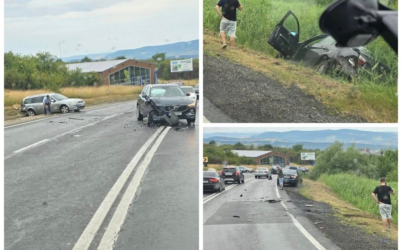 Patru mașini implicate într-un accident la intrare în Cluj-Napoca: două au ajuns în șanț