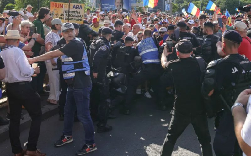 Protest cu cartofi, cuțite și îmbrânceli în Piața Victoriei din Capitală