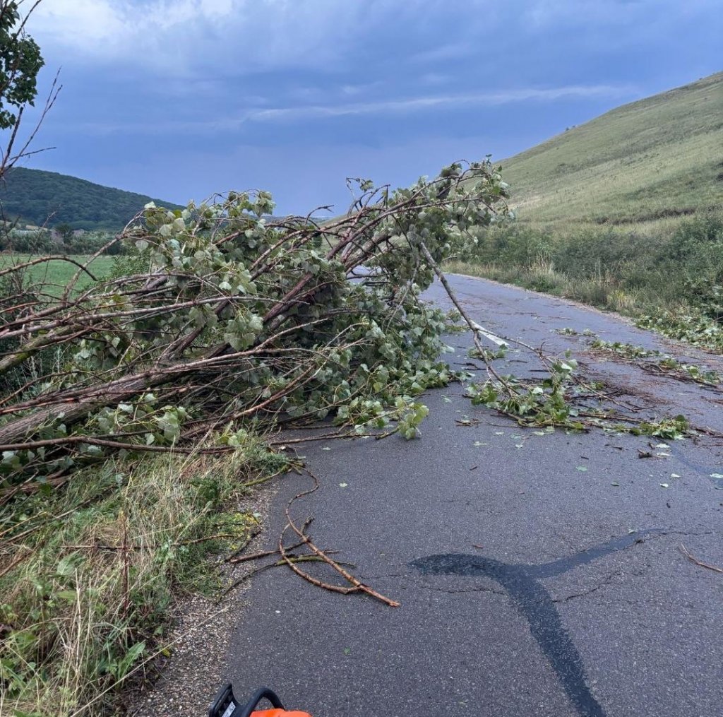Rupere de nori la Cluj.  Bilanțul intervențiilor desfășurate de ISU Cluj în urma fenomenelor meteorologice de sâmbătă: acoperișuri smulse de vânt și arbori căzuți