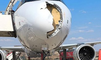 Imagini terifiante cu avarii uriașe în partea din față a unui Airbus, lovit de o pasăre după decolare