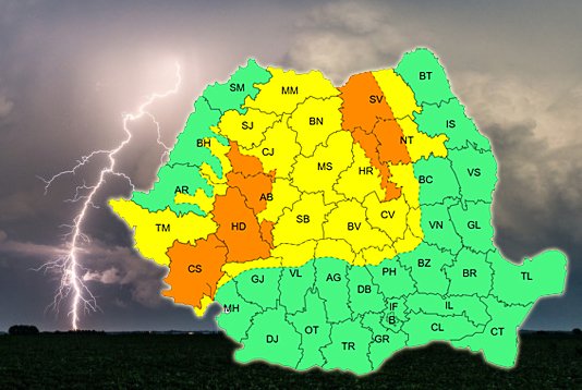 Clujul, vizat de vijelii / România, între furtuni și caniculă: Alerte cod portocaliu și cod galben