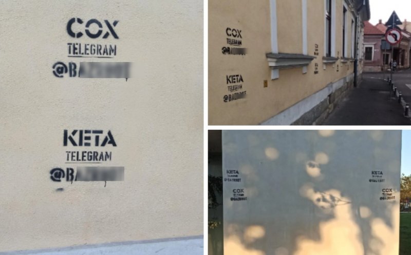 Clădirile din Cluj, „decorate” peste noapte cu mesaje care promovează vânzarea de droguri. Telegram, noua metodă a traficanților