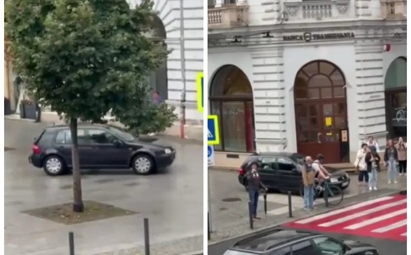 Șofer "rătăcit" printre pietoni în centrul Clujului: a așteptat cuminte la semafor