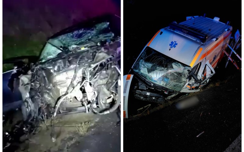 Accident GRAV între o ambulanță SAJ și un autoturism în județul Cluj. Șapte victime, dintre care una a decedat