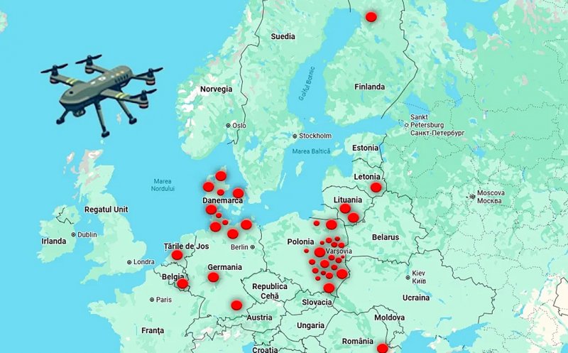 Harta incidentelor cu dronele care au intrat în spațiul aerian al statelor NATO / Au perturbat inclusiv traficul aerian