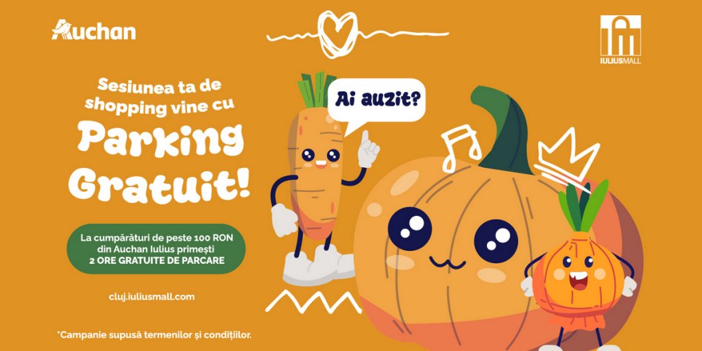 Iulius Mall Cluj și Auchan oferă clienților două ore de parcare gratuită