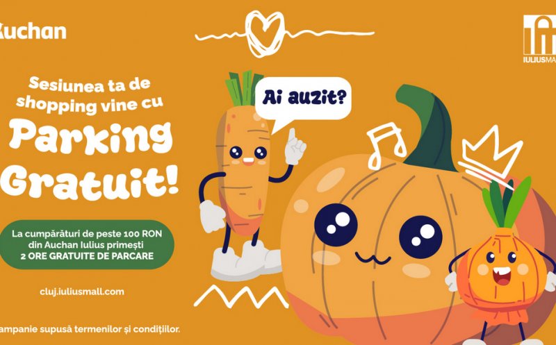 Iulius Mall Cluj și Auchan oferă clienților două ore de parcare gratuită