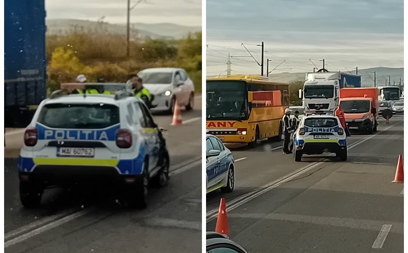 Accident rutier pe un drum din Cluj: autospecială de poliție și un BMW implicate