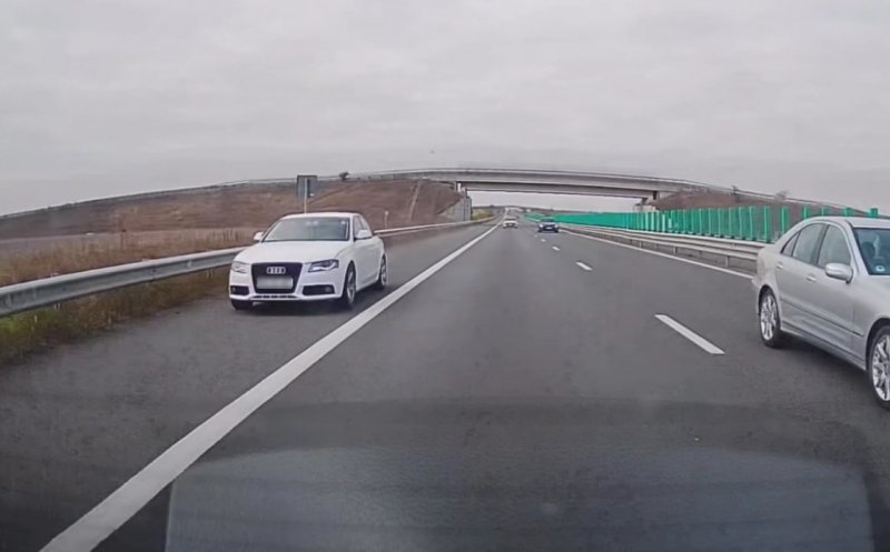 Pericol pe autostradă surprins de o clujeancă: un șofer a circulat pe banda de urgență cu viteză amețitoare. "Am trimis filmarea la poliție”
