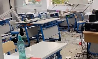 Explozie în Rahova | Sălile de curs, ale școlii de lângă blocul unde a avut loc deflagrația, arată ca după bombardament