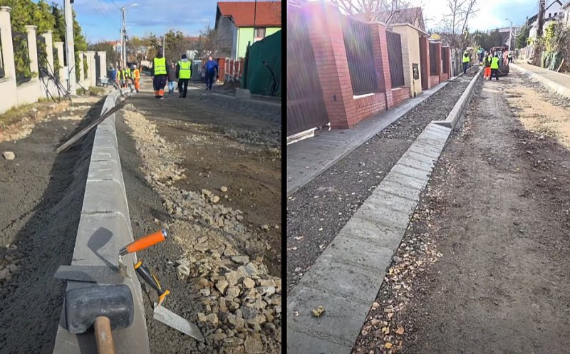 Lucrări pe ultima 100 de metri pe o stradă din Cluj-Napoca: trotuare, borduri, asfalt