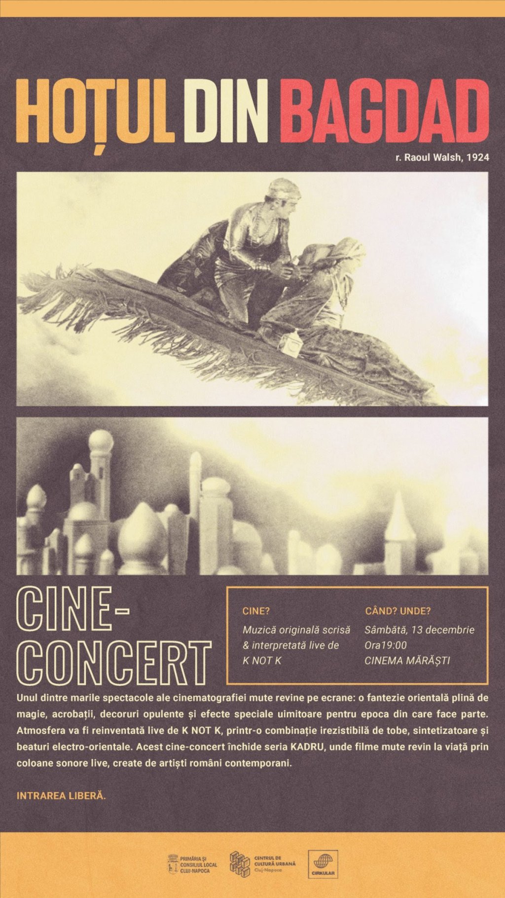 Kadru încheie seria de cineconcerte într-un mod spectaculos: THE THIEF OF BAGDAD (1924) - Hoțul din Bagdad, reinventat live de K not K