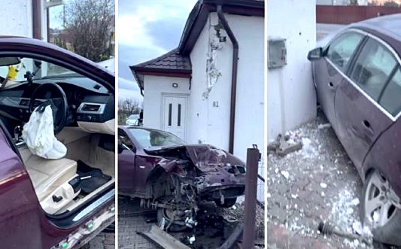 Un bombardier a intrat la colindat cu BMW-ul într-o casă. A scăpat cu viață și a încercat să convingă gazdele să nu sune la poliție