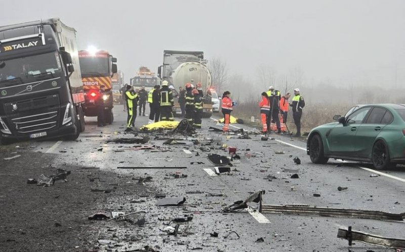 Cum s-a produs cea mai mare tragedie rutieră din acest an: 6 morți într-un accident cu un TIR, un microbuz și alte doua vehicule