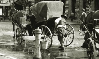 Birjar spălându-și birja în Clujul Interbelic