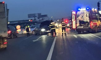 ACCIDENT pe DN1-E60, între Gilău și Florești: ”Polo aruncat în șanțul dinspre târgul auto. Destul de șifonate mașinile”