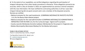 Dovada Integral că a refuzat să se asocieze cu românii de la Dimex pentru Centura Metropolitană