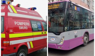 Ambulanță SMURD implicată într-o tamponare cu un autobuz CTP în drum spre incendiul din Florești