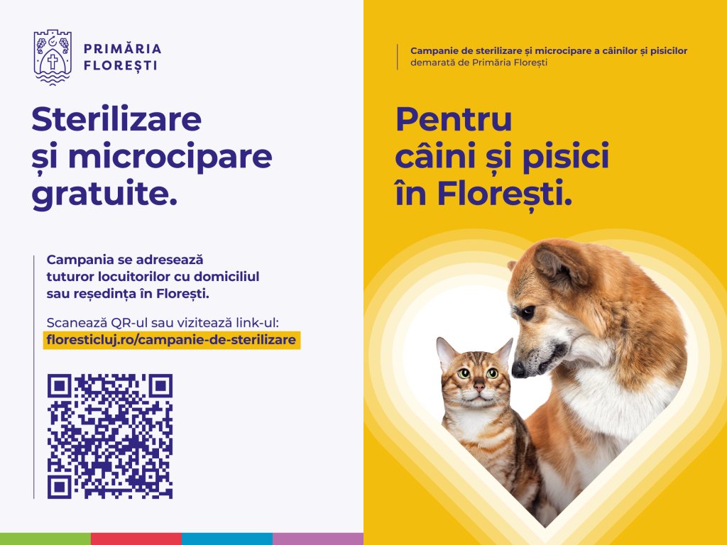 Primăria Florești lansează campania de sterilizare și microcipare gratuite pentru câini și pisici, pe tot parcursul anului 2026