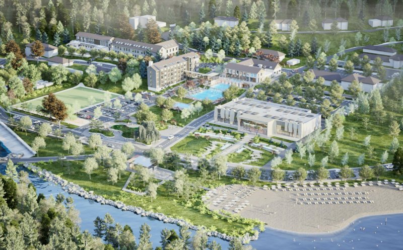 "Mamaia" de Cluj. Complex turistic cu piscine exterioare, spa, terenuri de sport și plajă privată