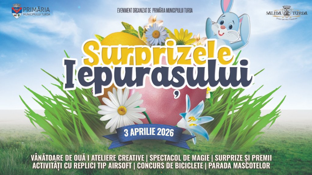 Iepurașul vine mai devreme la Turda: vânătoare de ouă, spectacol de magie și multe surprize pentru cei mici
