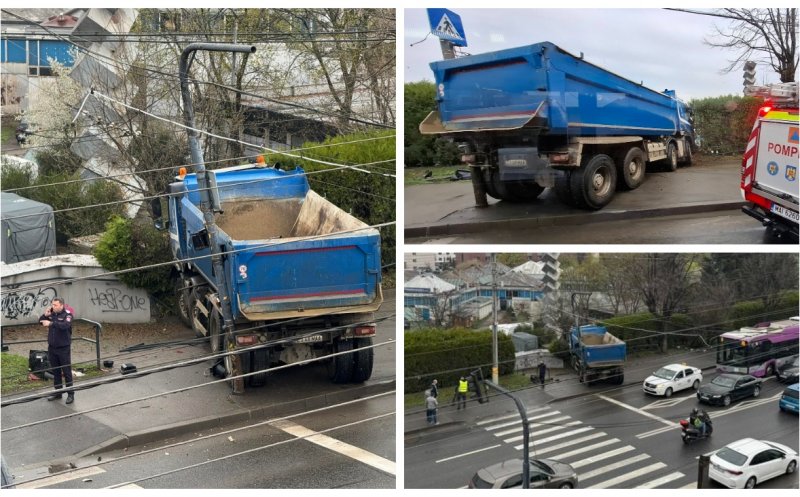Scene de coșmar în Cluj: un camion a ajuns pe trotuar după ce s-a ciocnit cu un autoturism. "Mulțumim Domnului că nu era nimeni pe trotuar”