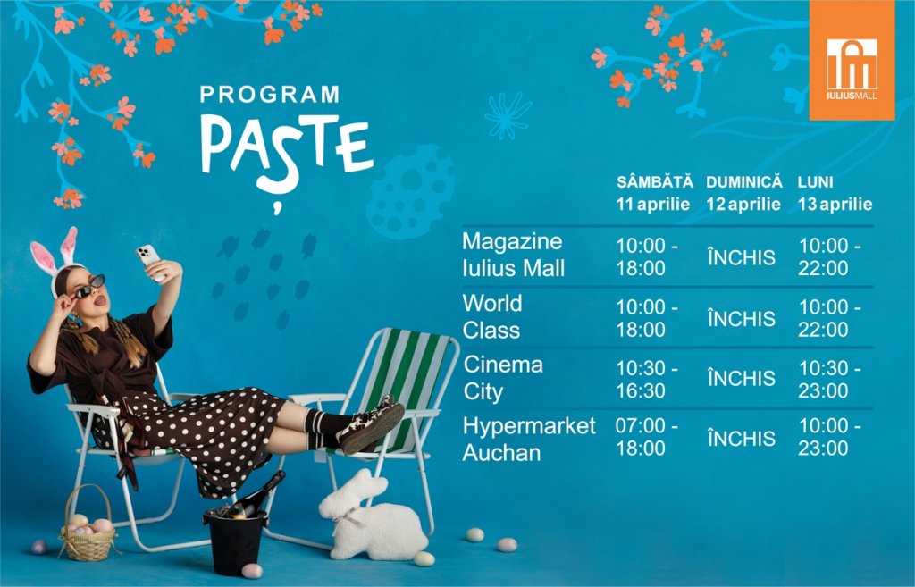 Program special la Iulius Mall Cluj: magazinele, Cinema City și Auchan, deschise din a doua zi de Paște